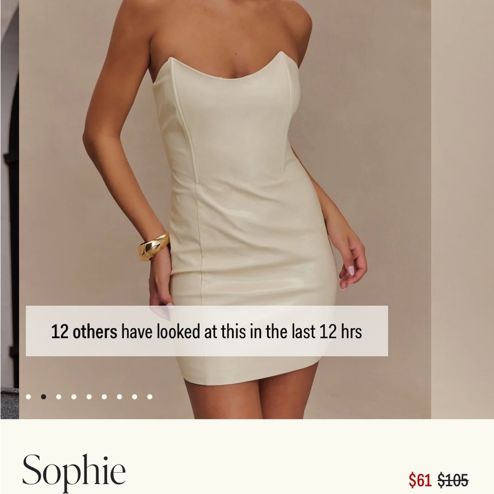 Meshki faux leather Cream Strapless Dress